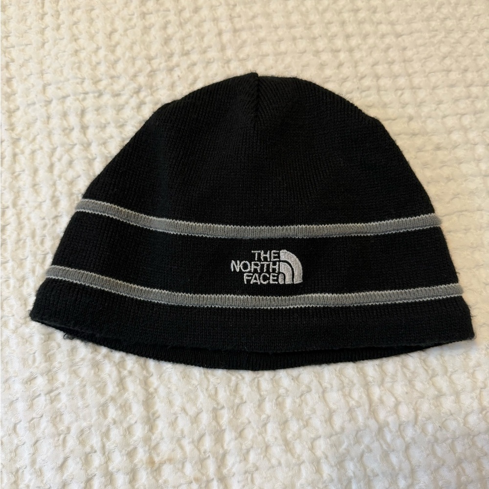 The North Face Black Beanie with Gray Stripes children’s